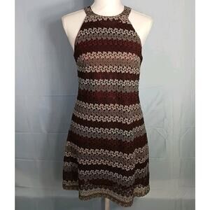 Candies Lace Mesh Halter Dress Juniors Small Burgundy Gray Floral Stripe EUC